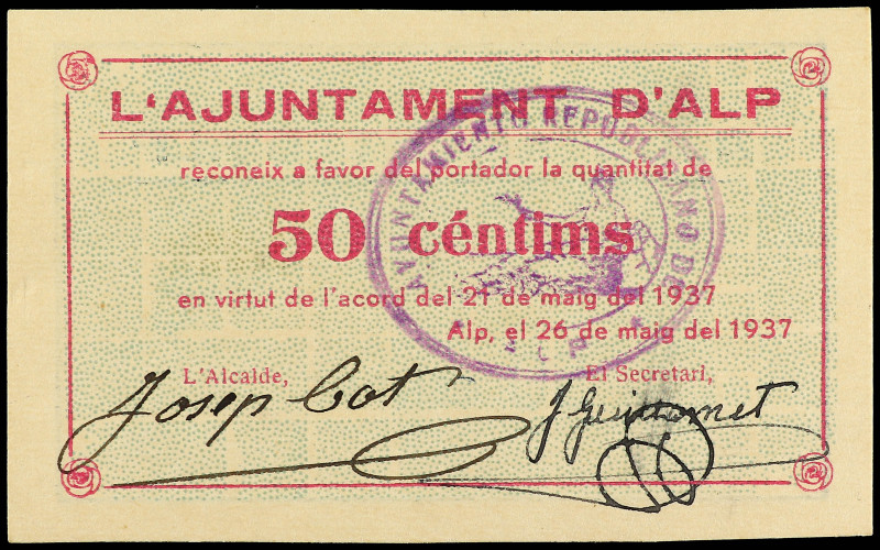 PAPER MONEY OF THE CIVIL WAR: CATALUNYA

50 Cèntims. 26 Maig 1937. Aj. d´ ALP....