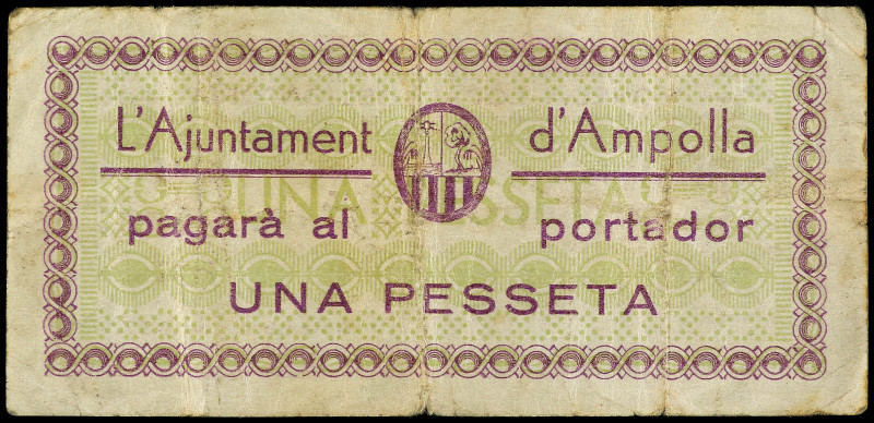 PAPER MONEY OF THE CIVIL WAR: CATALUNYA

1 Pesseta. Setembre 1937. Aj. d´ AMPO...