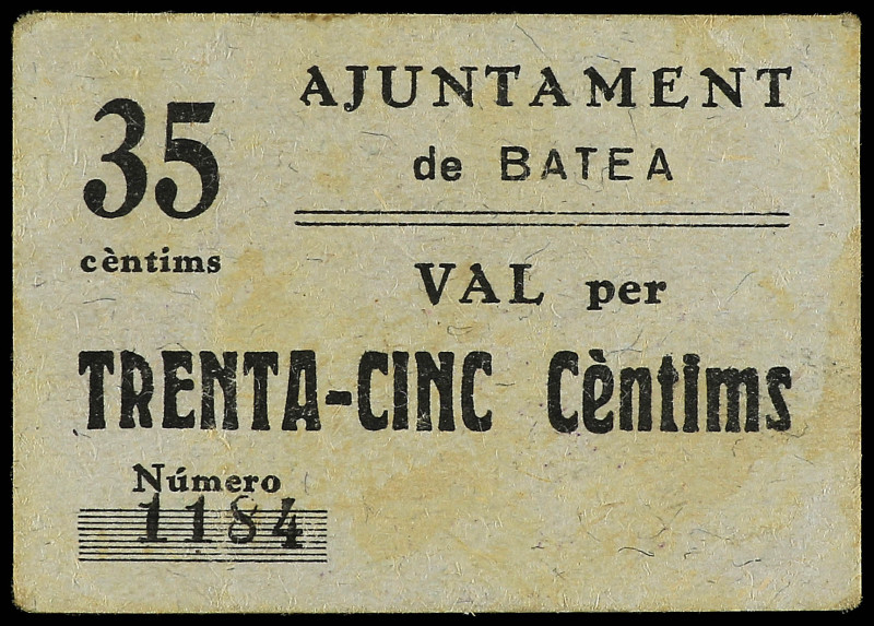 PAPER MONEY OF THE CIVIL WAR: CATALUNYA

35 Cèntims. Aj. de BATEA. Cartón. Con...