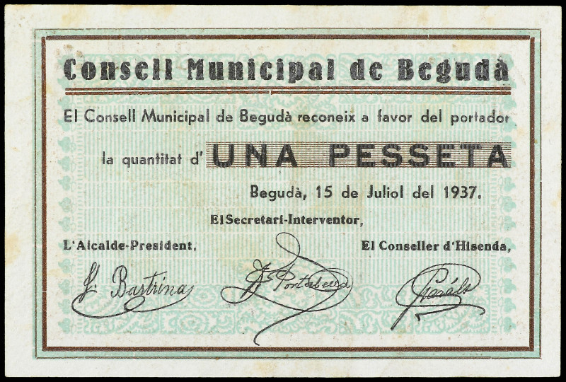 PAPER MONEY OF THE CIVIL WAR: CATALUNYA

1 pesseta. 15 Juliol 1937. C.M. de BE...