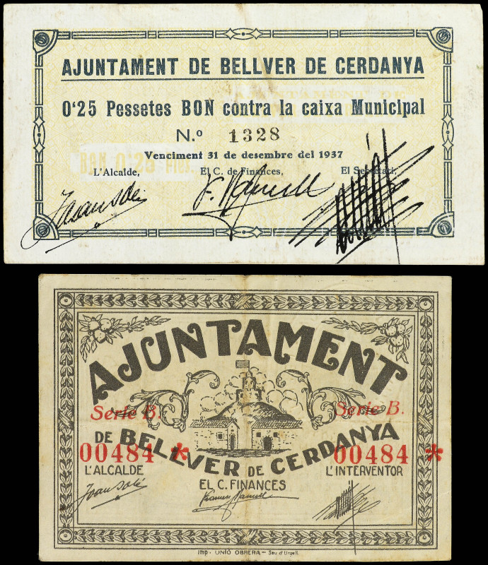 PAPER MONEY OF THE CIVIL WAR: CATALUNYA

Lote 2 billetes 0, 25 Pessetes y 25 C...