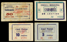 PAPER MONEY OF THE CIVIL WAR: CATALUNYA

Lote 4 billetes 5, 10, 25 Cèntims y 1 Pesseta. C.M. de CADAQUÉS. Cartón. (Manchitas). RAROS. AT-570, 573/57...
