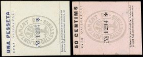 PAPER MONEY OF THE CIVIL WAR: CATALUNYA

Lote 2 billetes 50 Cèntims y 1 Pesseta. Aj. de CALLDETENES. Cartón. ESCASOS. AT-606/7. MBC+ y EBC-.