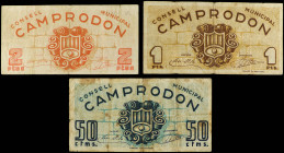 PAPER MONEY OF THE CIVIL WAR: CATALUNYA

Lote 3 billetes 50 Cèntims, 1 y 2 Pessetes. C.M. de CAMPRODON. (Manchitas). AT-631/633. MBC.