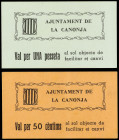 PAPER MONEY OF THE CIVIL WAR: CATALUNYA

Lote 2 billetes 50 Cèntims y 1 Pesseta. Aj. de LA CANONJA. Cartulina. AT-640, 641. EBC a SC.