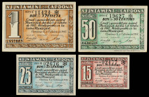 PAPER MONEY OF THE CIVIL WAR: CATALUNYA

Lote 4 billetes 15, 25, 50 Cèntims y 1 Pesseta. 13 Maig 1937. Aj. De CARDONA. A EXAMINAR. AT-676/679. EBC- ...