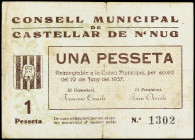 PAPER MONEY OF THE CIVIL WAR: CATALUNYA

1 pesseta. 19 Juny 1937. C.M. de CASTELLAR DE N´HUG. (Manchitas y roturas). AT-689a. MBC.