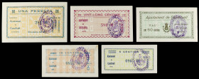 PAPER MONEY OF THE CIVIL WAR: CATALUNYA

Lote 5 billetes 5, 10, 25 y 50 Cèntims y 1 Pesseta. 1 Novembre 1937. Aj. de CASTELLVELL. 2ª Emisión. Serie ...
