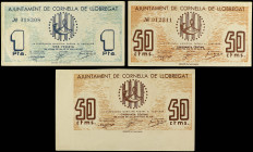 PAPER MONEY OF THE CIVIL WAR: CATALUNYA

Lote 3 billetes 50 Cèntims (2) y 1 Pesseta. 20 Maig 1937. Aj. de CORNELLÀ DE LLOBREGAT. todos los de la loc...