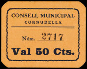 PAPER MONEY OF THE CIVIL WAR: CATALUNYA

50 Cèntims. C.M. de CORNUDELLA. Cartón. MUY RARO y MÁS ASÍ. AT-888; RGH-7687. SC.