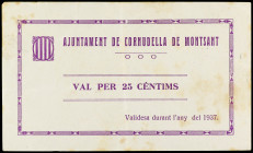 PAPER MONEY OF THE CIVIL WAR: CATALUNYA

25 Céntims. 1937. C.M. de CORNUDELLA DE MONTSANT. (Manchitas del tiempo). MUY RARO. AT-891c; RGH-7689. EBC-...
