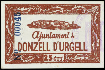 PAPER MONEY OF THE CIVIL WAR: CATALUNYA

25 cèntims. Aj. de DONZELL D´ URGELL. RARO. AT-914. SC.