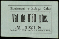 PAPER MONEY OF THE CIVIL WAR: CATALUNYA

50 Céntims. Aj. de L´ ESPLUGA CALVA. Cartón. Numeración baja: 0021. MUY RARO. AT-948; T-1085. EBC.