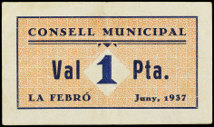 PAPER MONEY OF THE CIVIL WAR: CATALUNYA

1 Pesseta. Juny 1937. C.M. de LA FEBRÓ. (Algo sucio). ESCASO. AT-1001a; RGH-7844. MBC+.