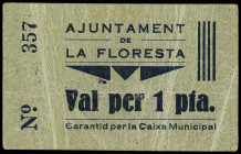 PAPER MONEY OF THE CIVIL WAR: CATALUNYA

1 Pesseta. Aj. de LA FLORESTA. Cartón. RARO. AT-1024. MBC.