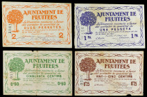 PAPER MONEY OF THE CIVIL WAR: CATALUNYA

Lote 4 billetes 25, 50 Cèntims, 1 y 2 Pessetes. 1 Abril 1937. Aj de FRUITERS. (Algo sucios). A EXAMINAR. AT...