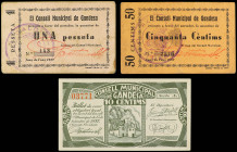 PAPER MONEY OF THE CIVIL WAR: CATALUNYA

Lote 3 billetes 10, 50 Cèntims y 1 Pesseta. Juny y 17 Setembre 1937. C.M. de GANDESA. Cartón. (Uno manchita...