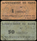 PAPER MONEY OF THE CIVIL WAR: CATALUNYA

Lote 2 billetes 50 Cèntims y 1 Pesseta. Aj. de GAVÀ. Cartón. Serie completa. AT-1102/03. MBC.