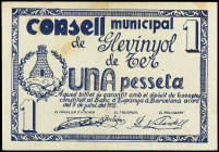 PAPER MONEY OF THE CIVIL WAR: CATALUNYA

1 Pesseta. 9 Juliol 1937. C.M. de GLEVINYOL DE TER. (Leves manchitas). ESCASO. AT-1137. EBC-.