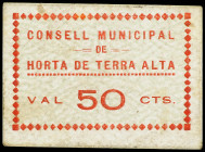 PAPER MONEY OF THE CIVIL WAR: CATALUNYA

50 Cèntims. C.M. d´ HORTA DE TERRA ALTA. Cartón. (Algo sucio). AT-1236. EBC-.