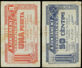 PAPER MONEY OF THE CIVIL WAR: CATALUNYA

Lote 2 billetes 50 Cèntims y 1 Pesseta. Aj de LLAVANERES. (Leves manchitas). AT-1333, 1334. MBC.