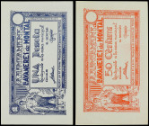 PAPER MONEY OF THE CIVIL WAR: CATALUNYA

Lote 2 billetes 50 Cèntims y 1 Pesseta. Aj. de LLAVANERES DE MONTAL. Sin numeración ni sello tampón. AT-133...