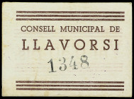 PAPER MONEY OF THE CIVIL WAR: CATALUNYA

0, 50 Pessetes. C.M. de LLAVORSÍ. Cartón. MUY ESCASO. AT-1340. EBC-.