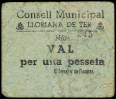 PAPER MONEY OF THE CIVIL WAR: CATALUNYA

1 Pesseta. C.M. de LLORIANA DE TER. Cartulina. (Algo sucio. Pequeñas roturas). MUY ESCASO. AT-1382. MBC-.