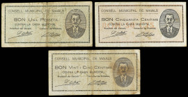 PAPER MONEY OF THE CIVIL WAR: CATALUNYA

Serie 3 billetes 25, 50 Cèntims y 1 Pesseta. 1 Juliol 1937. C.M. de MAIALS. (Sucios). ESCASOS. AT-1397, 139...