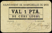 PAPER MONEY OF THE CIVIL WAR: CATALUNYA

1 Pesseta. Aj. de MARTORELLES DE BAIX. Cartón. (Pequeñas manchitas). RARO. AT-1450. MBC.