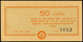 PAPER MONEY OF THE CIVIL WAR: CATALUNYA

50 Cèntims. 29-IV-1937. LABORATORIS DEL NORD D´ ESPANYA. MASNOU. Cartulina. Con sello en seco. Nº 0083. MUY...