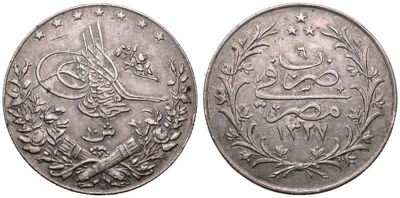 EGYPT. Mehmed V. 
Silver 20 Qirsh, 1327//6 (1913) . Heaton and Sons / The Mint ...