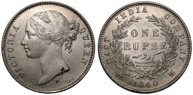 India: British Victoria 1840 Silver 1 Rupee