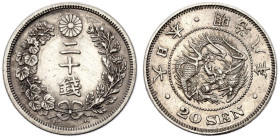 Japan Meiji (Mutsuhito) 8 (1875) Silver 20 Sen Key date Very fine