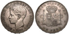 Philippines Alfonso XIII 1897 Silver Peso