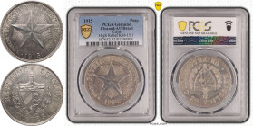 Cuba First Republic 1915 Silver Peso High relief star PCGS Genuine - AU Details (92 - Cleaned)