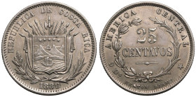 Costa Rica First Republic 1889 Silver 25 Centavos