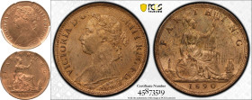 United Kingdom Victoria 1890 Bronze Farthing PCGS MS64 RB