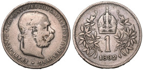 Austria: Habsburg Franz Joseph I 1892 Silver 1 Corona Key Date
