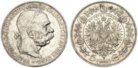 Austria: Habsburg Franz Joseph I 1900 Silver 5 Corona Extremely fine