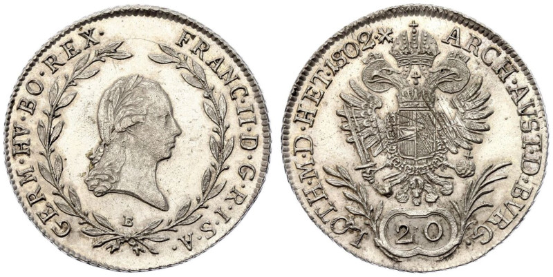 AUSTRIA. HABSBURG. 
Silver 20 Kreuzer, 1802/1 B. Kremnitz. 
Obv.: FRANC&middot...