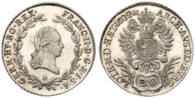 Austria: Habsburg 1802/1 B Silver 20 Kreuzer Overdate Uncirculated