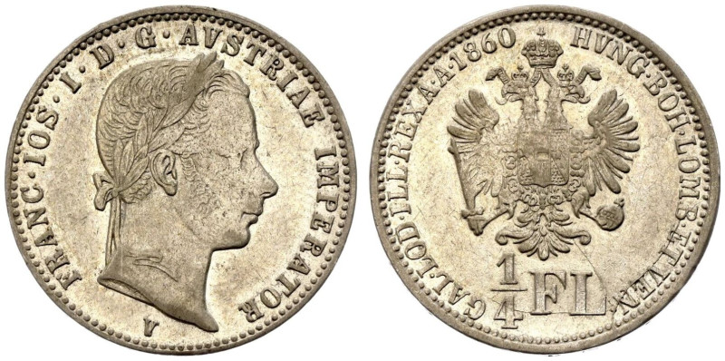 AUSTRIA. HABSBURG. Franz Joseph I, 1848-1916. 
Silver 1/4 Florin, 1860 V. Venic...