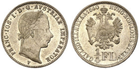 Austria: Habsburg Franz Joseph I 1860 V Silver 1/4 Florin Good very fine