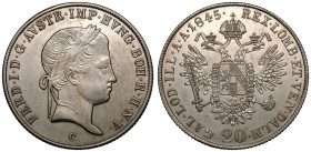 Austria: Habsburg Ferdinand I 1845 C Silver 20 Kreuzer