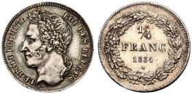 Belgium Léopold I 1834 Silver 1/4 Franc With signature Extremely fine