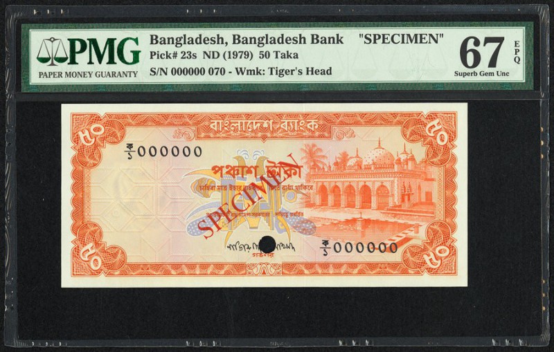 Bangladesh Bangladesh Bank 50 Taka ND (1979) Pick 23s Specimen PMG Superb Gem Un...