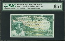 Belgian Congo Banque Centrale du Congo Belge 20 Francs 1.12.1957 Pick 31 PMG Gem Uncirculated 65 EPQ. 

HID09801242017