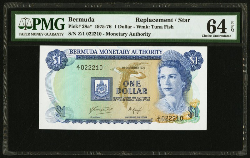 Bermuda Monetary Authority 1 Dollar 1.12.1976 Pick 28a* Replacement PMG Choice U...