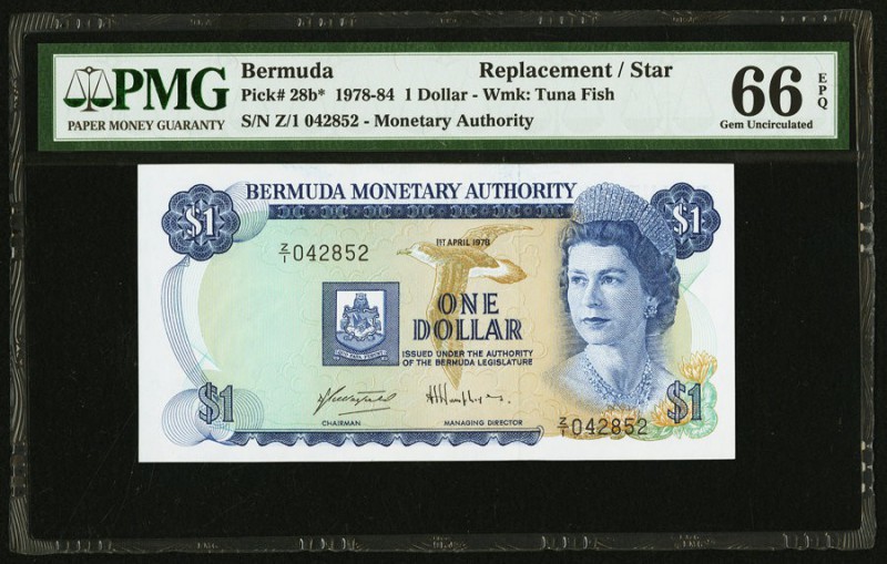 Bermuda Monetary Authority 1 Dollar 1.4.1978 Pick 28b* Replacement PMG Gem Uncir...
